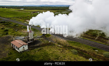 Projet géothermique à Reykir Efri qui fournit de l'énergie thermique pour plus de 500 maisons, Efri Reykir, le sud de l'Islande Banque D'Images