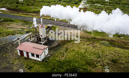 Projet géothermique à Reykir Efri qui fournit de l'énergie thermique pour plus de 500 maisons, Efri Reykir, le sud de l'Islande Banque D'Images