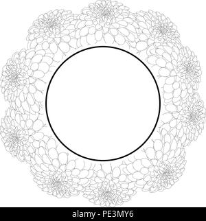 Guirlande Bannière Dahlia Contour. Fleur nationale du Mexique. Vector Illustration. Illustration de Vecteur