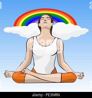 Faites-ordinateur illustration : young woman doing yoga méditation en position du lotus Illustration de Vecteur