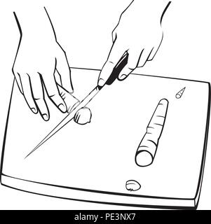 Vector illustration : deux mains couper les carottes- noir et blanc Illustration de Vecteur