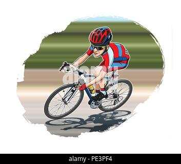 Vector cartoon style illustration d'un cycliste, équitation sa moto Illustration de Vecteur