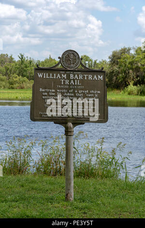 St Johns River, Florida, USA. Un panneau d'informations de William Bartram Trail par ercected DeLand State Garden Club. Banque D'Images