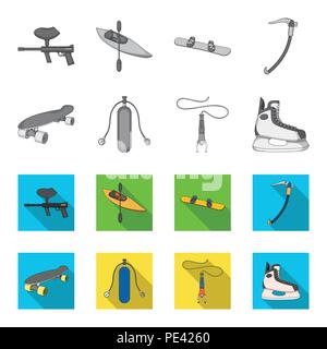 Skateboard, réservoir d'oxygène pour la plongée sous-marine, saut à ski, patin de hockey.sport extrême set collection icônes de style monochrome,télévision stock symbol vector illustration Illustration de Vecteur