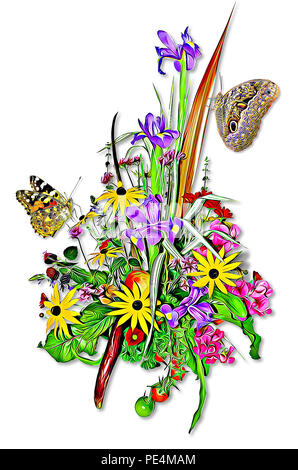 Papillons et fleurs avec chemin de clip Banque D'Images