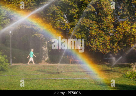 Parc Lichtentaler Allee, Baden-Baden, l'arrosage le matin, l'irrigation des espaces verts, tandis que l'ensemble de l'Allemagne est gémissant sous l'été h Banque D'Images