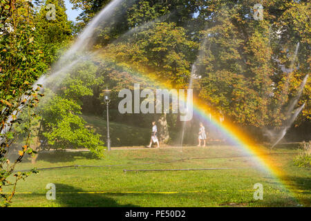 Parc Lichtentaler Allee, Baden-Baden, l'arrosage le matin, l'irrigation des espaces verts, tandis que l'ensemble de l'Allemagne est gémissant sous l'été h Banque D'Images