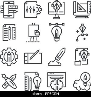 Fine ligne processus créatif et project workflow icons set pour site web et site mobile et applications Illustration de Vecteur