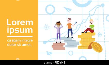 L'homme sur podium gagnant perdant pile pièces mix concept réussite caractère course modèle pour les travaux de conception et d'animation sur fond blanc longueur complète copie espace télévision Illustration de Vecteur