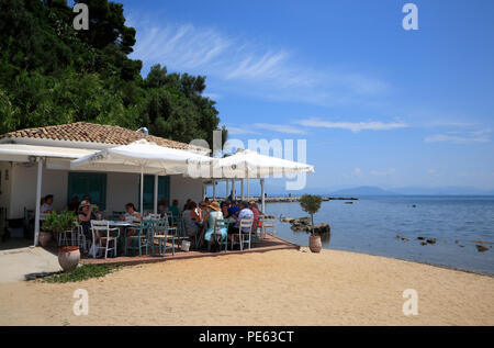 Le Flisvos Station restaurant de poissons près de Vlachernes monastère, la ville de Corfou, Corfou, Grèce, Europe Banque D'Images