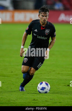 12 août 2018 : D.C. United Terrain # 18 Zoltan Stieber au cours d'un match de soccer MLS entre le D.C. United et de l'Orlando City SC au champ d'Audi à Washington DC. Justin Cooper/CSM Banque D'Images