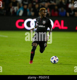 12 août 2018 : D.C. United Defender # 91 Oniel Fisher au cours d'un match de soccer MLS entre le D.C. United et de l'Orlando City SC au champ d'Audi à Washington DC. Justin Cooper/CSM Banque D'Images