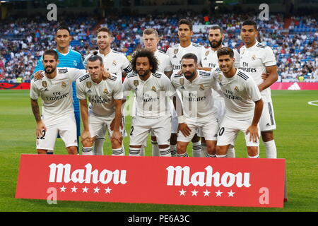 Madrid, Espagne. Août 11, 2018. Groupe de l'équipe du Real Madrid (Real) Football/soccer match présaison : 'Trofeo Santiago Bernabeu" entre le Real Madrid CF 3-1 AC Milan au Santiago Bernabeu à Madrid, Espagne . Credit : Mutsu Kawamori/AFLO/Alamy Live News Banque D'Images