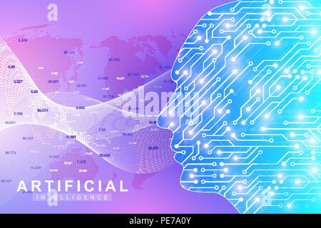 L'Intelligence Artificielle et futuriste concept de l'apprentissage automatique. Les droits de l'Big La visualisation de données. Flux d'onde de la communication, vecteur illustration scientifique. Illustration de Vecteur