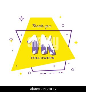 1000 followers carte de remerciement. Célébration 1k abonnés bannière géométrique. Modèle pour les médias sociaux. Vector illustration. Illustration de Vecteur