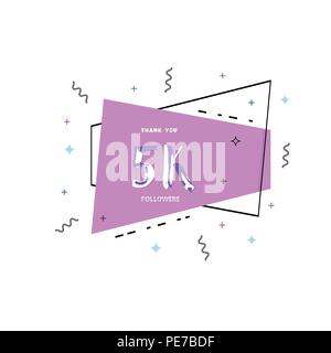 5k followers carte de remerciement. Célébration 5000 bannière géométrique des abonnés. Modèle pour les médias sociaux. Vector illustration. Illustration de Vecteur