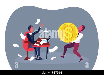 Séance de travail bureau boss woman transporter pièce d'un dollar d'équipe concept personnage plate horizontale pleine longueur Illustration de Vecteur