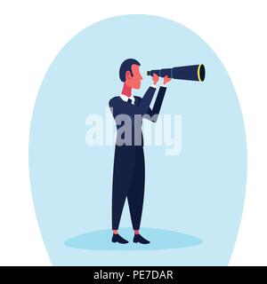 Businessman looking through telescope business man concept vision personnage de télévision Illustration de Vecteur