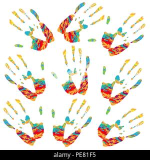 Grunge des mains humaines différentes couleurs isolé sur fond blanc Illustration de Vecteur