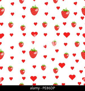 Fraise et mignon coeur modèle vectoriel continu Illustration de Vecteur