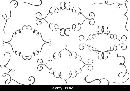 Définir, à l'angle à la main s'épanouir des éléments de calligraphie. Vector illustration sur fond blanc Illustration de Vecteur