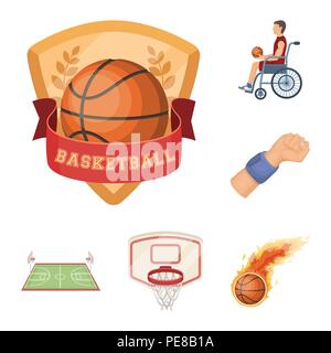 Le basket-ball et les attributs de l'ensemble des icônes cartoon collection pour design.joueur de basket-ball et un vecteur d'équipement stock symbol illustration. Illustration de Vecteur