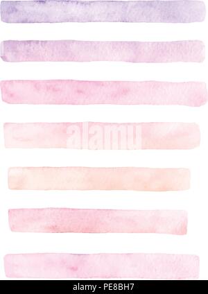 Hand drawn vector set aquarelle de touches de jaune, rose et pourpre, isolé sur le fond blanc. Pinceau Pastel textures pour votre de Illustration de Vecteur