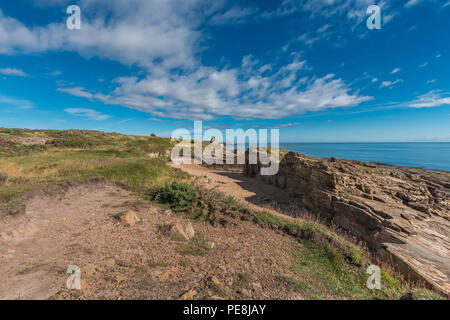 La côte de Northumberland paysage de l'AONB, Howick Haven avec Cullernose Point et Château de Dunstanburgh dans la distance Banque D'Images