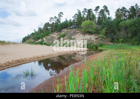 Ville Saulkrasti, la Lettonie. Rochers et rivière, la mer. L'herbe verte, les arbres et le soleil. La nature à la mer Baltique. Photos de voyage. Belle nature lettone. 2018 Banque D'Images