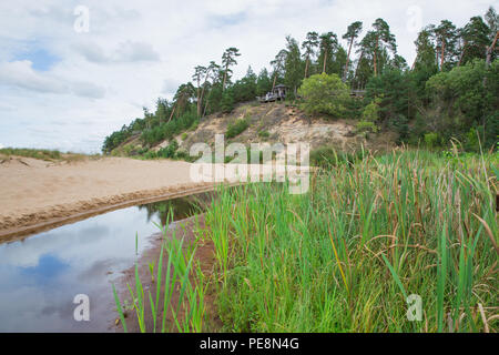 Ville Saulkrasti, la Lettonie. Rochers et rivière, la mer. L'herbe verte, les arbres et le soleil. La nature à la mer Baltique. Photos de voyage. Belle nature lettone. 2018 Banque D'Images