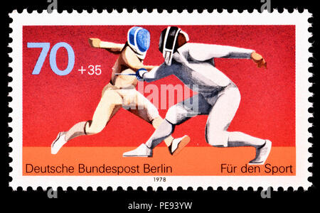 Timbre allemand (Berlin : 1978) : 'Fur den Sport' (charité stamp le financement du sport) l'Escrime Banque D'Images
