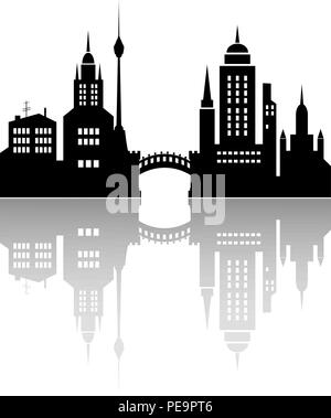 Silhouette d'une ville avec la réflexion. Vector illustration. Illustration de Vecteur