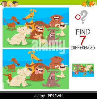 Cartoon Illustration de trouver sept différences entre images jeu éducatif pour les enfants ayant des caractères de chien Illustration de Vecteur