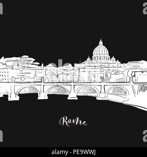 Dessin vectoriel de Rome skyline, contour. Italie billet monument. Couvercle noir et blanc et l'arrière-plan concept. Illustration de Vecteur