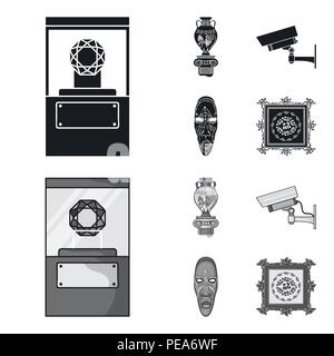 Un diamant, un vase sur un stand, une caméra de surveillance, un masque africain. Collection Musée des icônes dans le style noir,monochrom symbole vecteur stock illustr Illustration de Vecteur