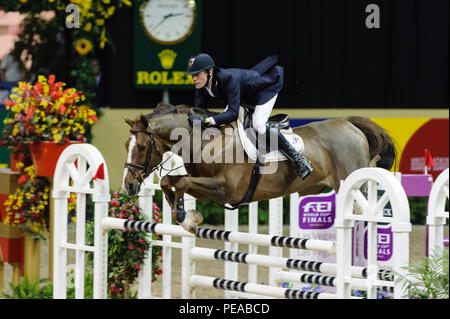 Finales de la Coupe du Monde Rolex, Thomas and Mack Center, Las Vegas, Nevada, USA, avril 2009. Jumping Final, Thomas Velin (DEN) équitation Grim Sainte-claire Banque D'Images