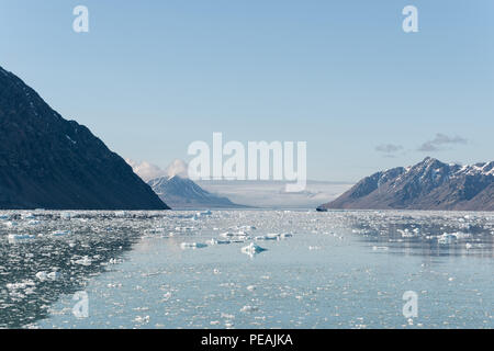 Krossfjorden et Lilliehöökfjorden avec plaques de glace, Svalbard, Norvège Banque D'Images