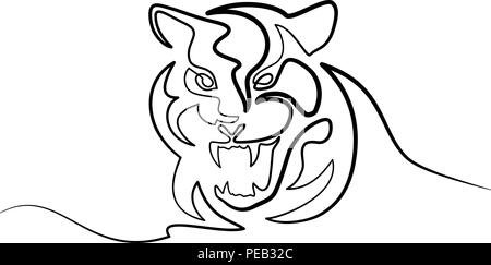 Dessin d'une ligne continue. Silhouette tigre symbole. Logo de la Tiger. Vector illustration Illustration de Vecteur