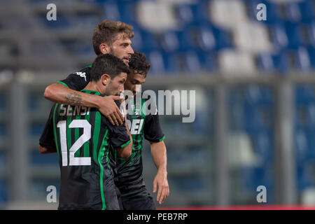 Domenico Berardi (Sassuolo) ; le 13 août ; 2018 - 2018 Football : Championnat d'Italie, 2019 ; Troisième tour Italie Cup ; match final entre Sassuolo Ternana 5-1 Stade Mapei à Reggio Emilia, Italie ;. ; Joie ; 4-0 but( photo par aicfoto)(Italie) [0855] Banque D'Images