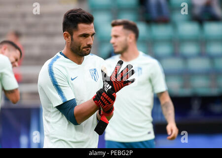 Tallinn, Estonie. Août 14, 2018. Antonio Adan de l'Atletico Madrid assiste à une séance de formation au stade de Lillekula Tallinn, Estonie, 14 août 2018. La Super Coupe de l'UEFA match entre le Real Madrid et l'Atletico Madrid aura lieu ici le 15 août. Photo : Xinhua Crédit/Sergei Stepanov/Xinhua/Alamy Live News Banque D'Images