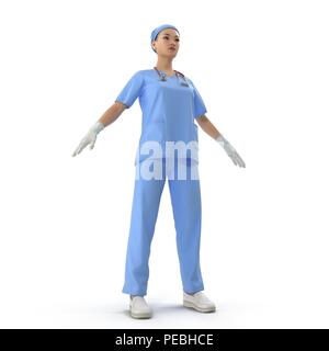 L'infirmière ou le jeune médecin debout dans un corps entier isolé sur blanc. 3D illustration Banque D'Images