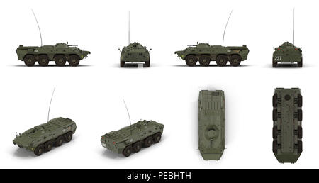 BTR-80 véhicule blindé amphibie rend défini à partir d'angles différents sur un blanc. 3D illustration Banque D'Images