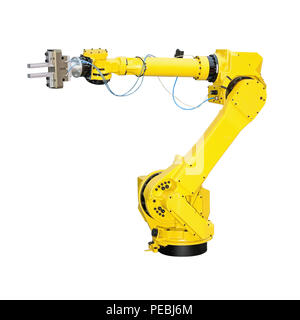 Bras de robot jaune isolé pour l'industrie inclus clipping path Banque D'Images