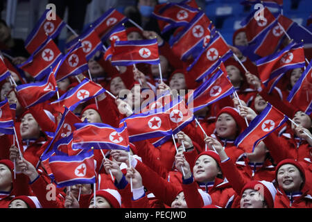 Appui de la Corée du Nord d'effectuer au cours de patinage en couple de patinage libre à Gangneung Ice Arena au Jeux Olympiques d'hiver de 2018 Banque D'Images