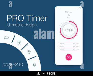 La conception de l'interface utilisateur de l'application Horloge vectorielle stock concept Illustration de Vecteur