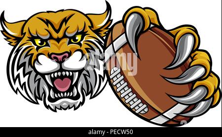 American Football Wildcat Holding Ball Illustration de Vecteur