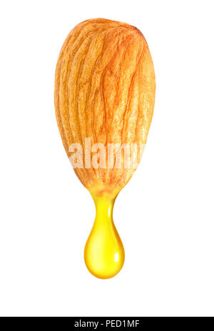 L'huile d'Amandes drop isolé sur fond blanc avec chemin de détourage. Banque D'Images