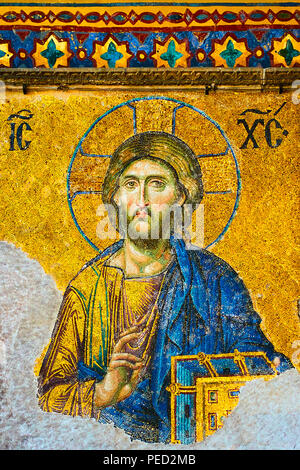 Istanbul, Turquie - le 16 juillet 2018 : Jésus Christ - mosaïque de la basilique Sainte-Sophie (Ayasofya) à Istanbul Banque D'Images