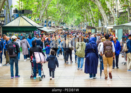 Las Ramblas Barcelone Espagne la cosmopolite capitale de l'Espagne Catalogne région, est connue pour son art et son architecture. L'univers fantastique Sagrada Famíl Banque D'Images