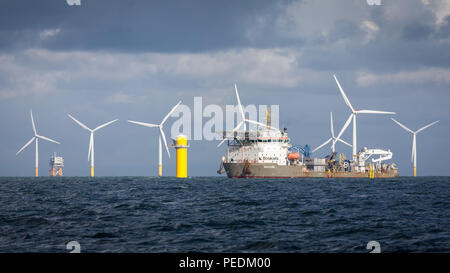 L'installation du câble navire "Ndeavor" travaillant sur l'Extension de parcs offshore Walney Banque D'Images